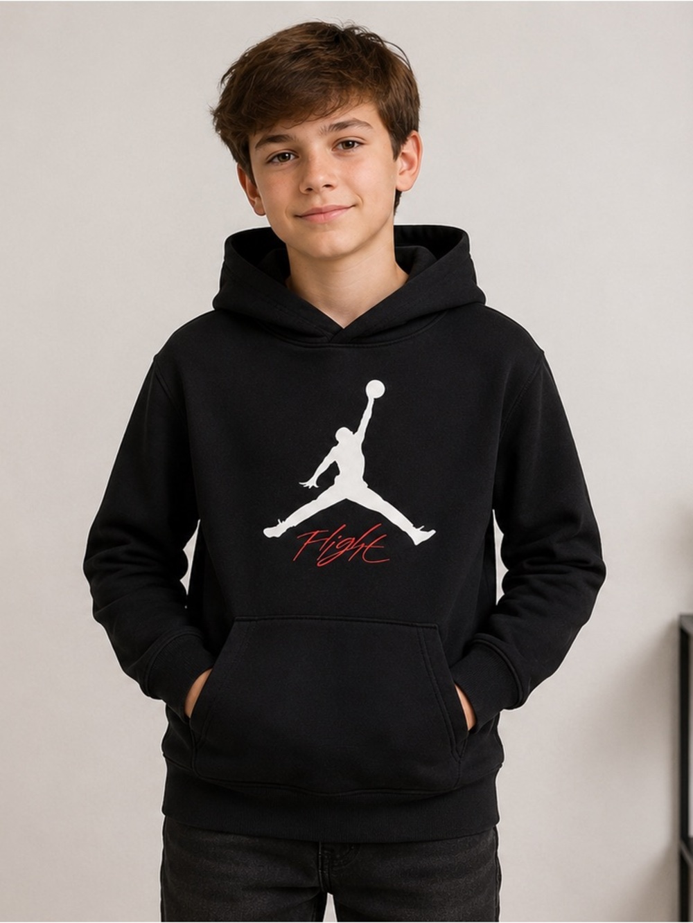 Jordan Jumpman Flight Hoodie Youth Large 12-13 Black Pullover Basketball Hoodie